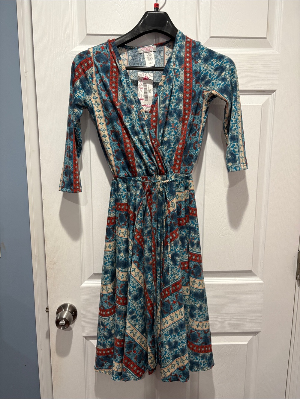 Teal and Red Wrap Dress